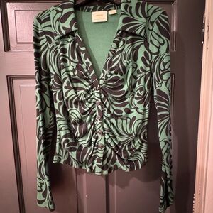 Anthropologie Green and Black Button Down Shirt